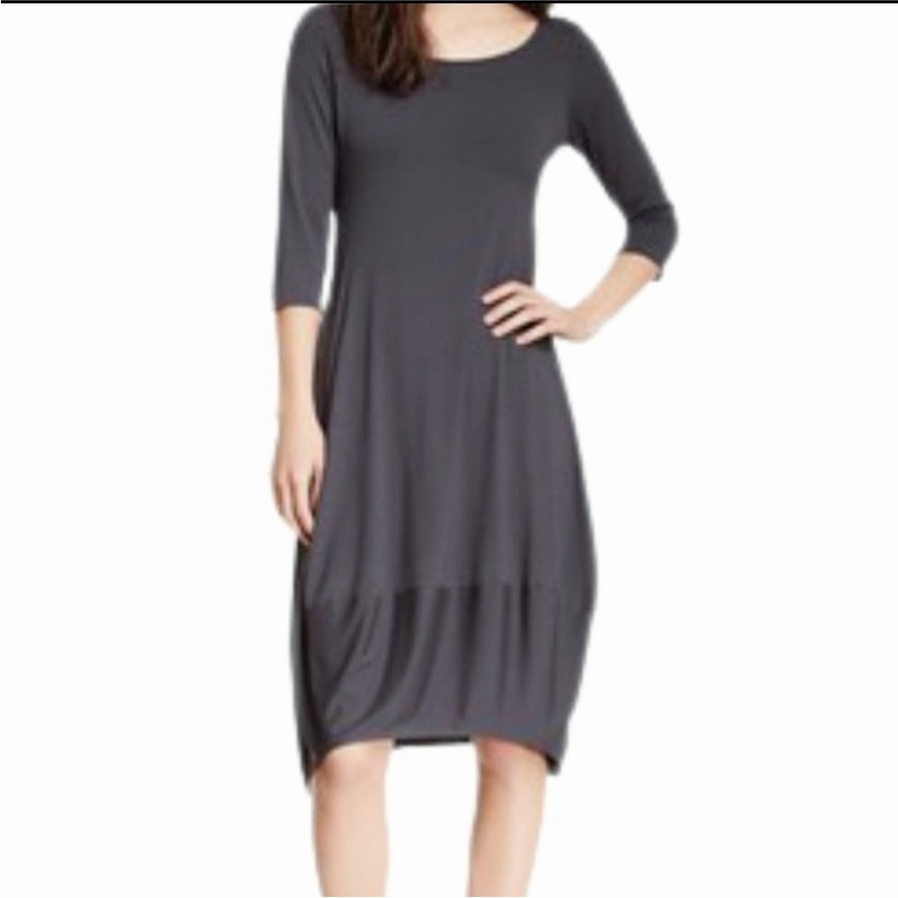 Eileen Fisher Gray Jersey Knit Midi Lantern Hem Dress Women's Petite S / 6-8